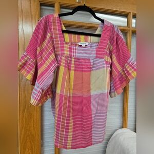 BeachLunchLounge Plaid Pink and Yellow Women's Top
